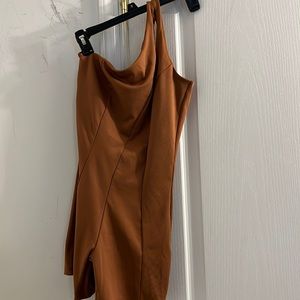 Victorias secret on point one shoulder shorts bodysuit brown size small